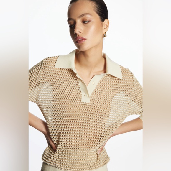 COS Pants - COS Mesh Crochet Polo Shirt Top S NWOT
